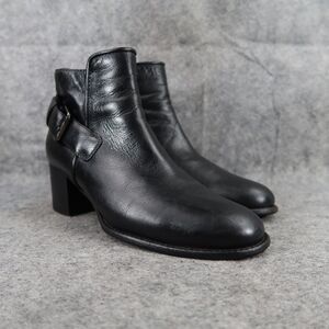 Aquatalia Shoes Women 7 Bootie Fashion Leather Block Heel Buckle Strap Black Zip